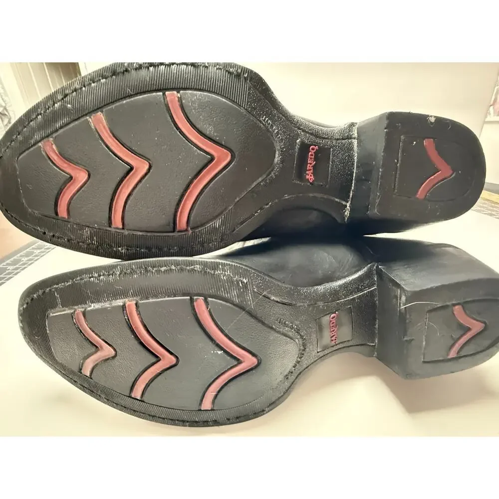 Laredo Black Leather Western Cowboy Boots Embroidered Square Toe Rodeo Mens 12EW